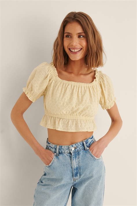 Organic Anglaise Cropped Top White | na-kd.com