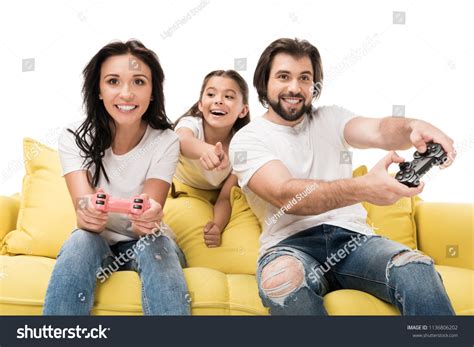 Happy Family Playing Video Games Together Stock Photo 1136806202 ...
