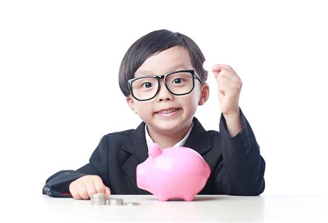 Cute Child With Piggy Bank Stock Photo - Download Image Now - 4-5 Years ...