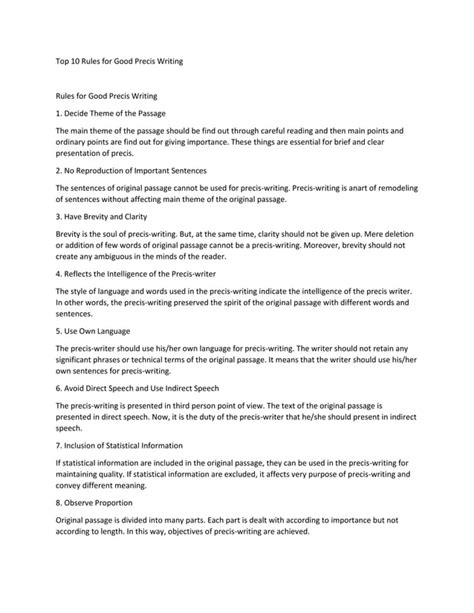 Important Top 10 Rules for Good Precis Writing | PDF