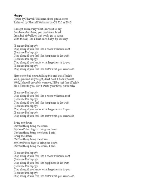Williams, Pharrell - Happy (lyrics) - Happy (lyrics by Pharrell ...