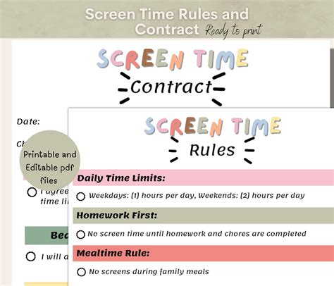 Screen Time Contract for Kids, Printable Screen Time Rules, Editable ...