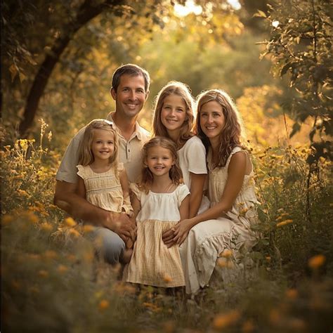 A family poses for a photo in a field of flowers | Premium AI-generated ...