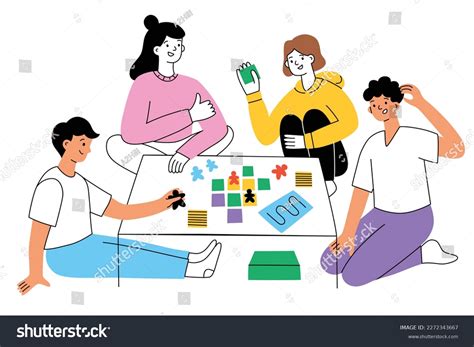 Family Playing Board Game Hand Drawn Stock Vector (Royalty Free ...