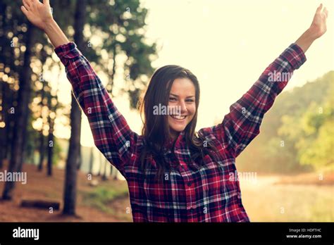 Girl Enjoying Freedom Outdoors Concept Stock Photo - Alamy