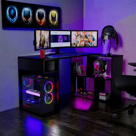Escritorio Gamer en L 133x80cm NR 11 Movenda Negro | Promart.pe - Promart