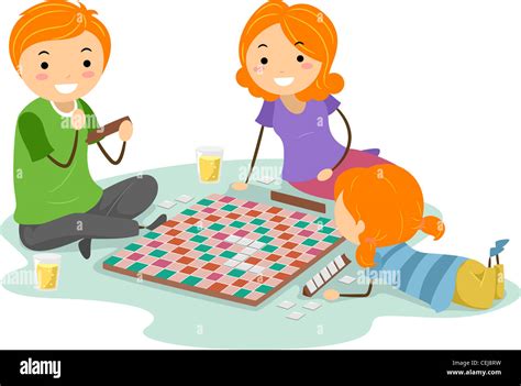 Illustration of a Family Playing a Board Game Stock Photo - Alamy