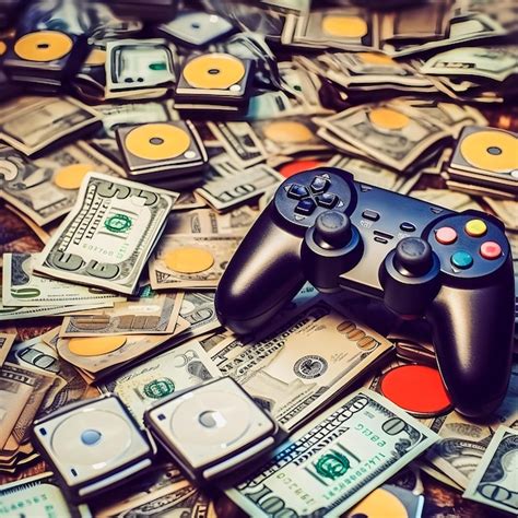 Premium Photo | Video game industry wealth gamepads surrounded by money ...