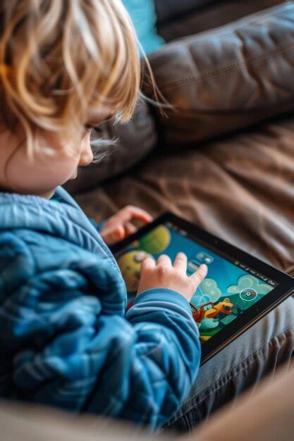 Young Child Using Educational App on Tablet for Engaging and ...