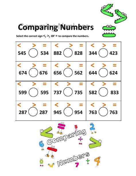 Comparing Numbers Worksheets Grade 4