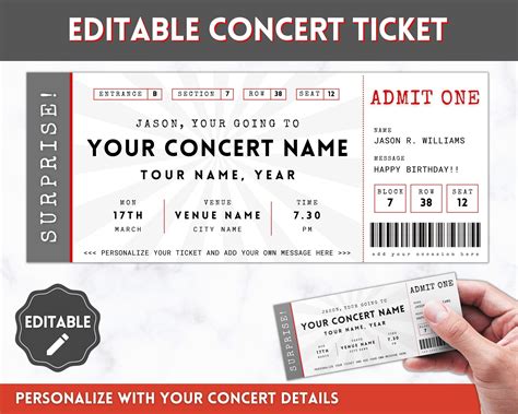 EDITABLE Concert Ticket Template Surprise Getaway Gift - Etsy