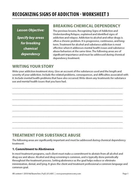 Recognizing Signs of Addiction - Worksheet 3 (COD) | Journey To Recovery