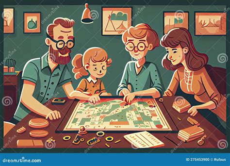 Happy Family Playing a Board Game Together Stock Illustration ...