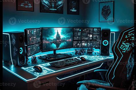 Spectacular gaming room interior, gaming pc, gaming desk, game setup ...