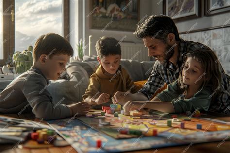 Premium Photo | Parents and kids playing board games