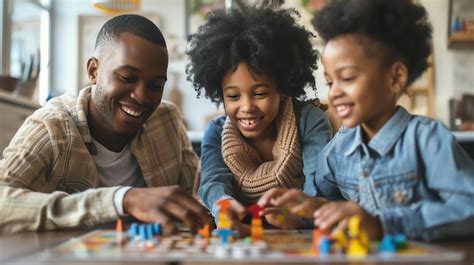 Premium Photo | Happy family playing board games together at home