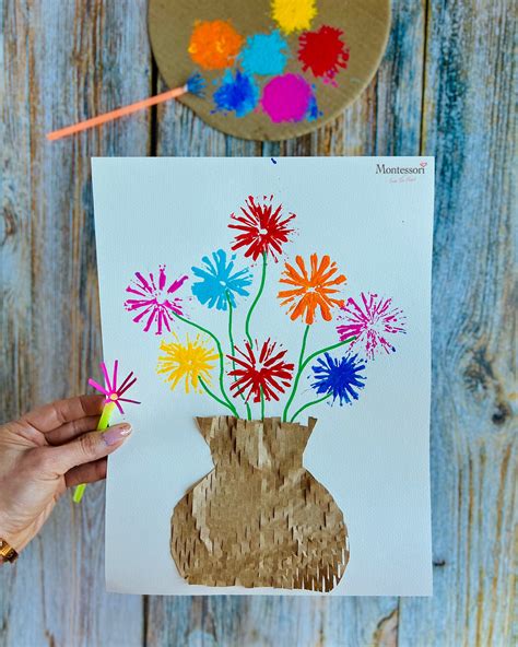 Straw Print Spring Flower Painting Craft Activity For Kids | FREE Vase ...
