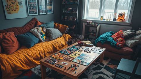 A Cozy Game Night with Board Games, Snacks, and Soft Cushions Stock ...