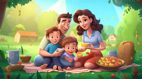 Grandparents And Children Cartoon Family With Grandparents And