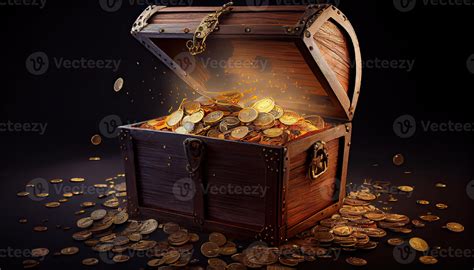 Open treasure chest filled with gold coins. Open treasure chest filled ...
