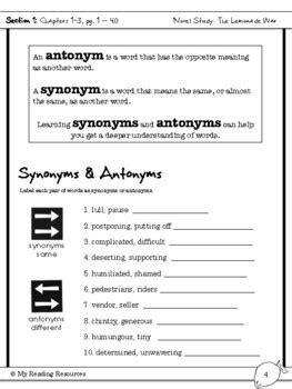 No Prep Novel Study: The Lemonade War by Jacqueline Davies (Print ...