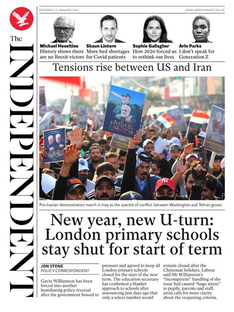 Independent Front Page 2nd of January 2021 - Tomorrow's Papers Today!