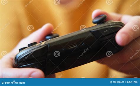 Woman Hands Holding Black Joystick Gamepad Playing Game Console ...