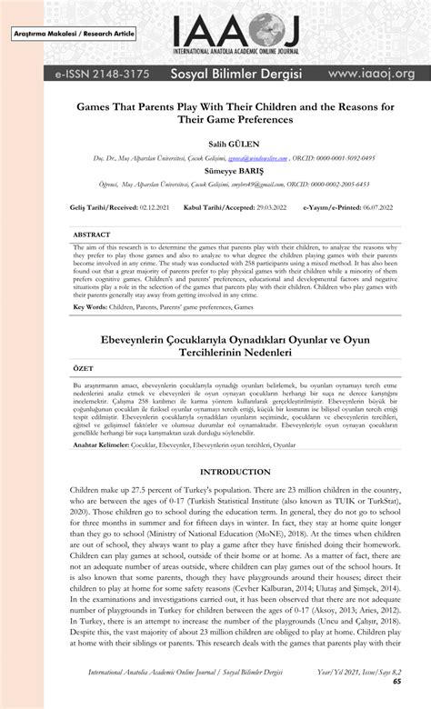 (PDF) Games That Parents Play With Their Children and the Reasons for ...