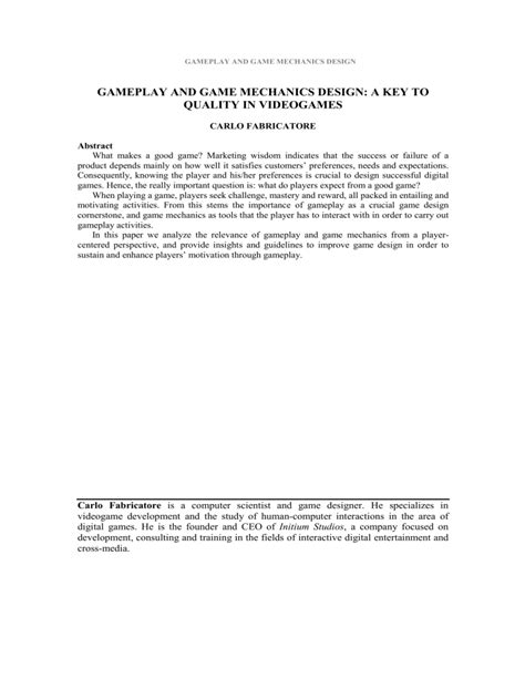 GAMEPLAY AND GAME MECHANICS DESIGN