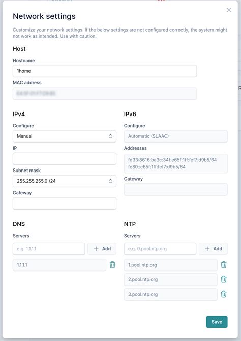 Network Settings | 1Home Server Documentation