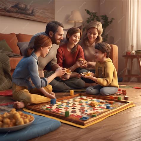 Premium Photo | Illustrate a family playing board games together on a ...