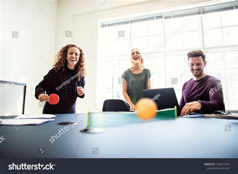 Laughing Group Young Designers Playing Table Stock Photo 1342273181 ...
