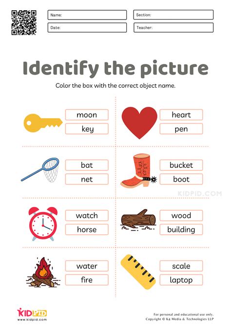 Identifying Objects Words Worksheets for Kids - Kidpid