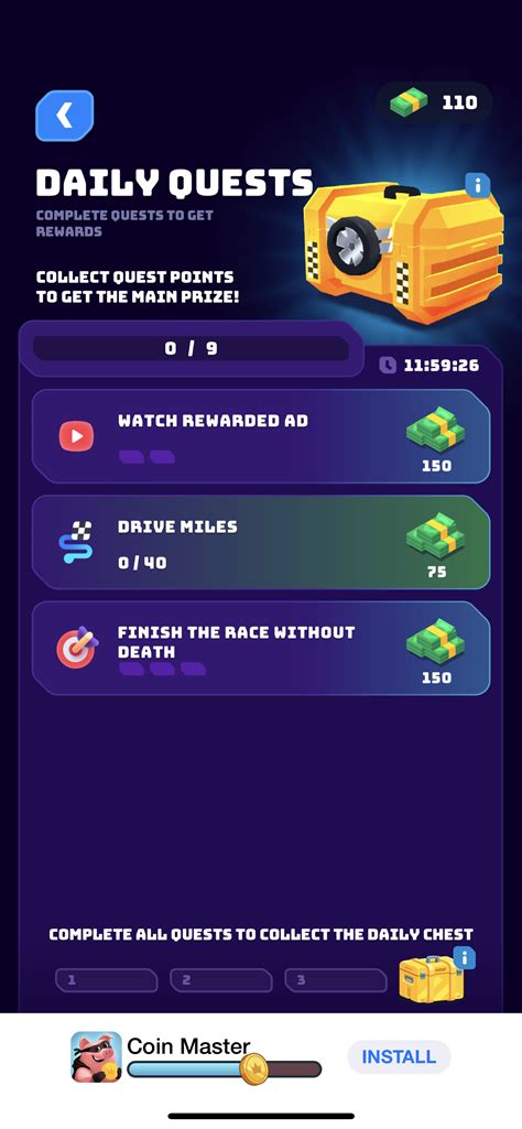 Daily Quests Screen for Interactive Game