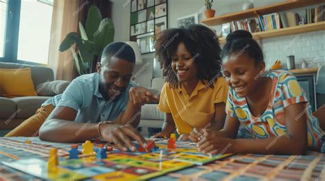 Premium Photo | A happy family is playing a board game together in the ...