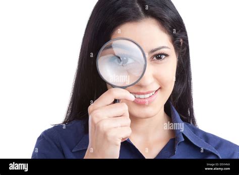 Woman Holding Magnifying Glass Stock Photo - Alamy