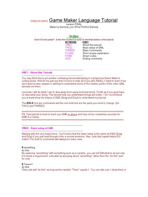 Game Maker Language Tutorial: Index | PDF