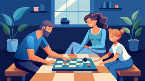 Premium Vector | Family playing board game in cozy evening setting