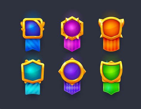 Premium Vector | Game award badges and level complete popup shields