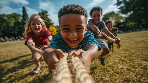 Children joyfully playing tugofwar outdoors on a sunny day | Premium AI ...