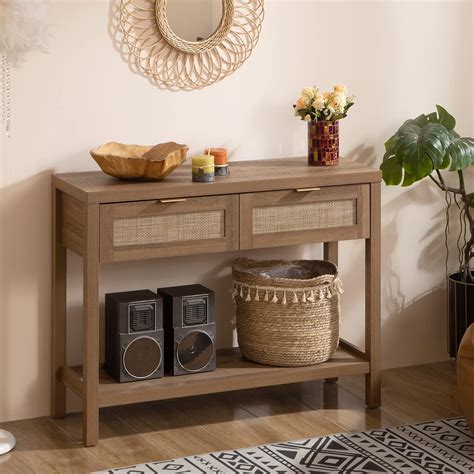 Amazon.com: SICOTAS Console Table with Rattan Drawers - Boho Entryway ...