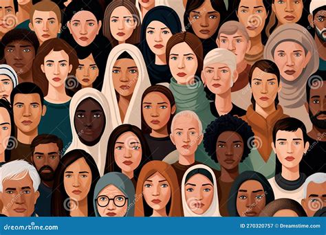 Seamless Pattern of Diverse Faces of Different Ethnicities. Vector ...