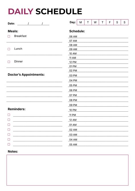Sunday to Saturday Schedule Template - Google Docs | Word - Highfile