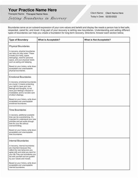 Setting Boundaries in Recovery Worksheet PDF