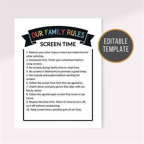 Screen Time Rules Editable Template | House Rules for Screens, Devices ...