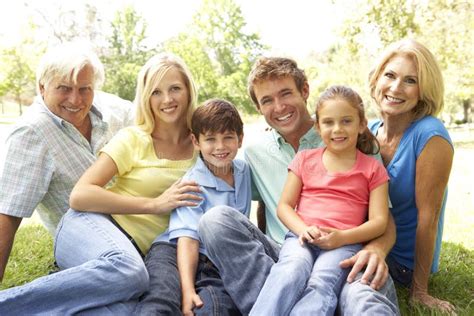 Group Portrait of Family in the Park Stock Image - Image of grandfather ...