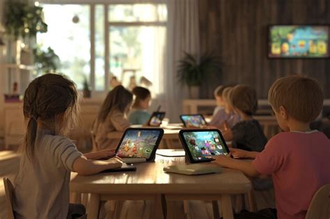 Children playing educational games on tablets duri | Premium AI ...