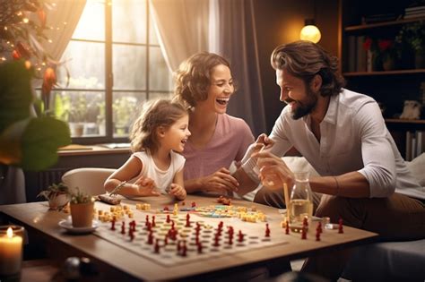 Premium Photo | Happy family playing board games together in a ...