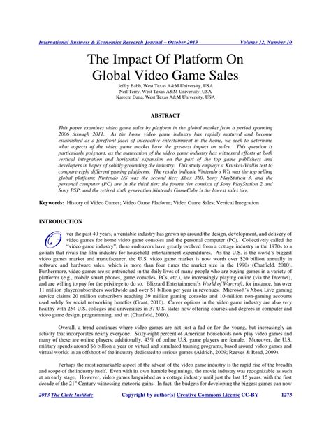 (PDF) The Impact Of Platform On Global Video Game Sales