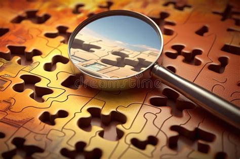 Magnifying Glass Over a Single Puzzle Piece Stock Illustration ...